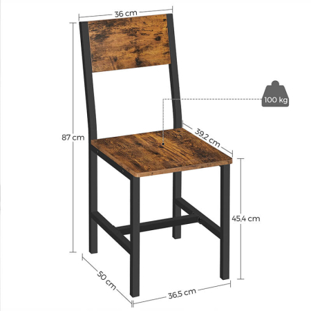 Set 2 scaune de living, cu spatar, stil industrial, 37x50x87 cm, maro rustic [6]