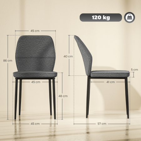 Set  2 Scaune de Luat Masa Tapitate in Catifea cu Spatar Ergonomic Fara Brate, Gri [2]