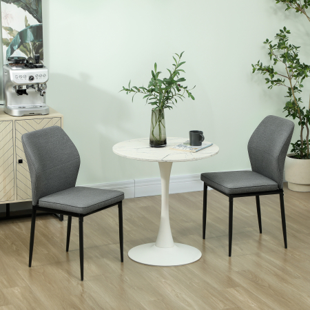 Set  2 Scaune de Luat Masa Tapitate in Catifea cu Spatar Ergonomic Fara Brate, Gri [1]