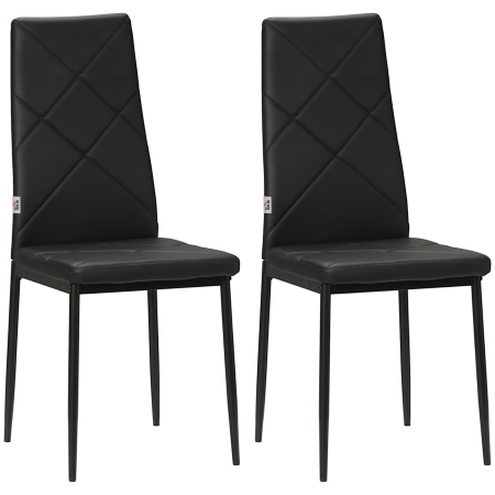 Bucatarie -  Set 2 Scaune de Sufragerie Tapitate cu Spatar inalt, Talpi Antiderapante si Picioare din Otel, 41x50x97 cm, Negru