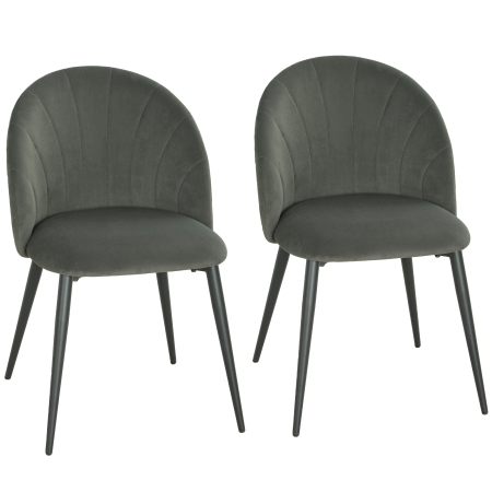 Scaune bucatarie & living -  Set 2 Scaune de Sufragerie Tapitate cu Spatar Tip Scoica din Catifea, 52x55x79 cm, Gri