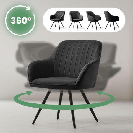 Set 2 scaune dining rotative tapitate din catifea Turno, 55x58x83 cm, maxim 120 kg, negru [7]