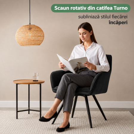 Set 2 scaune dining rotative tapitate din catifea Turno, 55x58x83 cm, maxim 120 kg, negru [2]