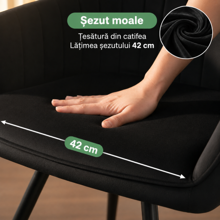 Set 2 scaune dining rotative tapitate din catifea Turno, 55x58x83 cm, maxim 120 kg, negru [6]