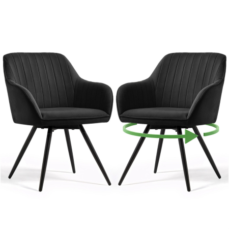 Bucatarie - Set 2 scaune dining rotative tapitate din catifea Turno, 55x58x83 cm, maxim 120 kg, negru