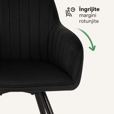 Set 2 scaune dining rotative tapitate din catifea Turno, 55x58x83 cm, maxim 120 kg, negru [4]