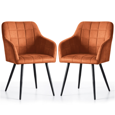 Bucatarie - Set 2 scaune dining tapitate cu velur Luxano, cusaturi patrate, 54x58x82 cm, aramiu