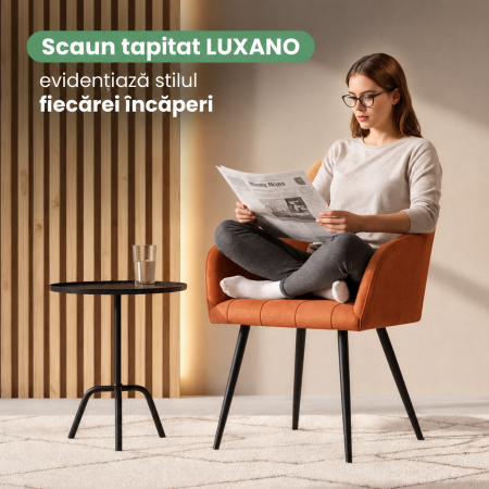 Set 2 scaune dining tapitate cu velur Luxano, cusaturi patrate, 54x58x82 cm, aramiu [10]