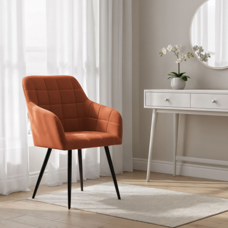 Set 2 scaune dining tapitate cu velur Luxano, cusaturi patrate, 54x58x82 cm, aramiu [11]