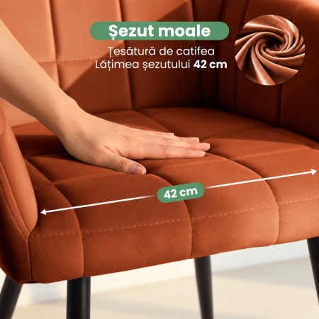 Set 2 scaune dining tapitate cu velur Luxano, cusaturi patrate, 54x58x82 cm, aramiu [4]