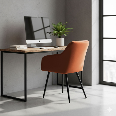 Set 2 scaune dining tapitate cu velur Luxano, cusaturi patrate, 54x58x82 cm, aramiu [9]
