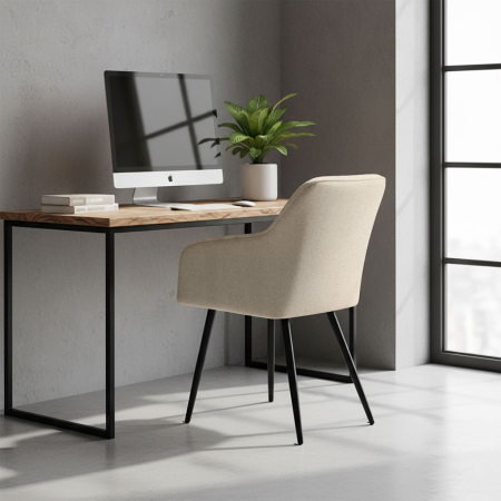 Set 2 scaune dining tapitate cu velur Luxano, cusaturi patrate, 54x58x82 cm, bej [7]