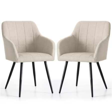 Bucatarie - Set 2 scaune dining tapitate cu velur Luxano, cusaturi patrate, 54x58x82 cm, bej