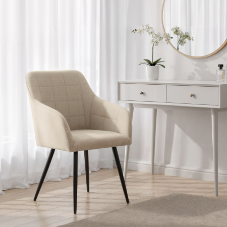 Set 2 scaune dining tapitate cu velur Luxano, cusaturi patrate, 54x58x82 cm, bej [9]