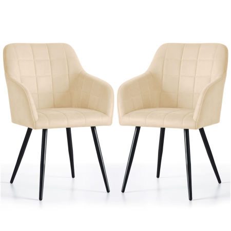 Scaune bucatarie & living - Set 2 scaune dining tapitate cu velur Luxano, cusaturi patrate, 54x58x82 cm, bej deschis