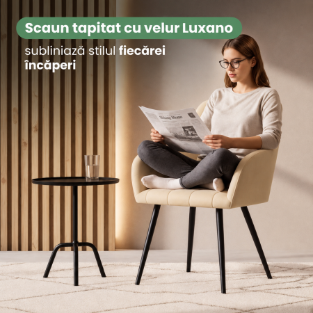 Set 2 scaune dining tapitate cu velur Luxano, cusaturi patrate, 54x58x82 cm, bej deschis [5]