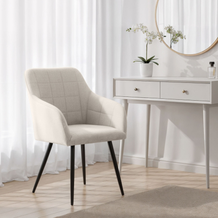 Set 2 scaune dining tapitate cu velur Luxano, cusaturi patrate, 54x58x82 cm, crem [9]
