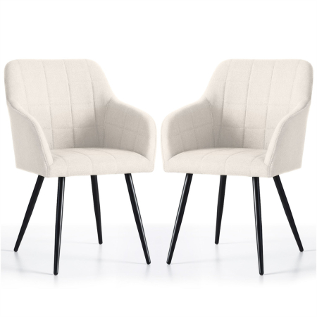 Bucatarie - Set 2 scaune dining tapitate cu velur Luxano, cusaturi patrate, 54x58x82 cm, crem