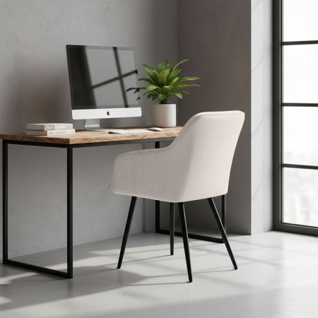 Set 2 scaune dining tapitate cu velur Luxano, cusaturi patrate, 54x58x82 cm, crem [7]