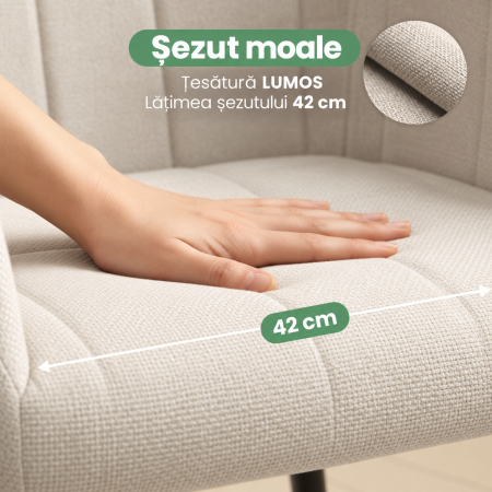 Set 2 scaune dining tapitate cu velur Luxano, cusaturi patrate, 54x58x82 cm, crem [2]
