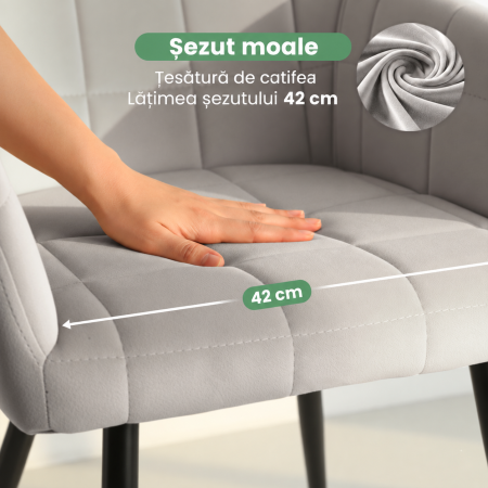Set 2 scaune dining tapitate cu velur Luxano, cusaturi patrate, 54x58x82 cm, gri [4]