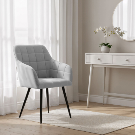 Set 2 scaune dining tapitate cu velur Luxano, cusaturi patrate, 54x58x82 cm, gri [9]