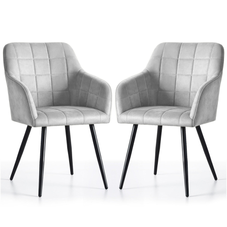 Bucatarie - Set 2 scaune dining tapitate cu velur Luxano, cusaturi patrate, 54x58x82 cm, gri
