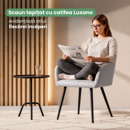 Set 2 scaune dining tapitate cu velur Luxano, cusaturi patrate, 54x58x82 cm, gri [6]