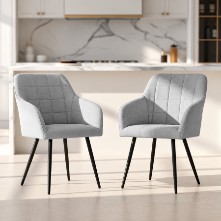 Set 2 scaune dining tapitate cu velur Luxano, cusaturi patrate, 54x58x82 cm, gri deschis [6]