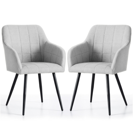 Bucatarie - Set 2 scaune dining tapitate cu velur Luxano, cusaturi patrate, 54x58x82 cm, gri deschis