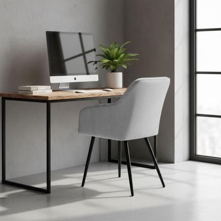 Set 2 scaune dining tapitate cu velur Luxano, cusaturi patrate, 54x58x82 cm, gri deschis [7]
