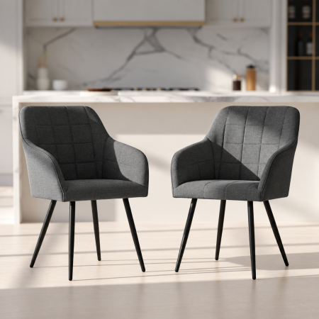 Set 2 scaune dining tapitate cu velur Luxano, cusaturi patrate, 54x58x82 cm, gri inchis [4]