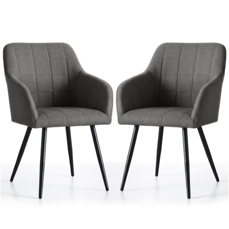 Bucatarie - Set 2 scaune dining tapitate cu velur Luxano, cusaturi patrate, 54x58x82 cm, gri inchis