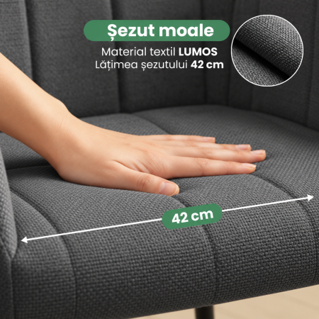 Set 2 scaune dining tapitate cu velur Luxano, cusaturi patrate, 54x58x82 cm, gri inchis [2]