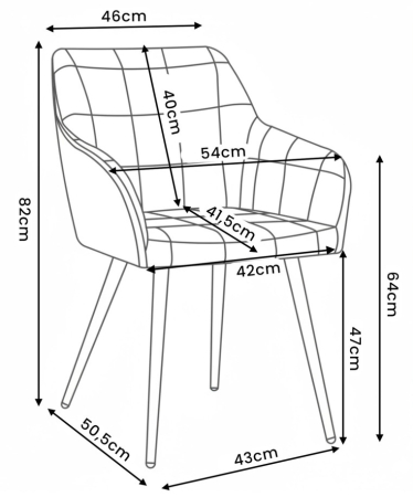 Set 2 scaune dining tapitate cu velur Luxano, cusaturi patrate, picioare aurii, 54x58x82 cm, bej [12]