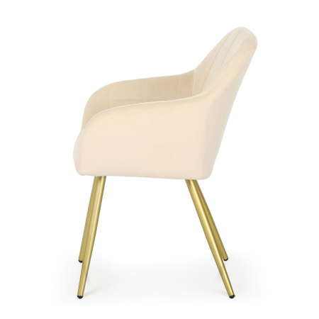Set 2 scaune dining tapitate cu velur Luxano, cusaturi patrate, picioare aurii, 54x58x82 cm, bej [3]