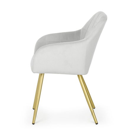 Set 2 scaune dining tapitate cu velur Luxano, cusaturi patrate, picioare aurii, 54x58x82 cm, gri [3]
