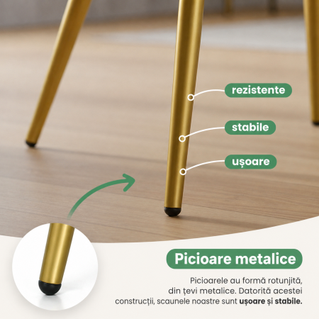 Set 2 scaune dining tapitate cu velur Luxano, cusaturi patrate, picioare aurii, 54x58x82 cm, gri [7]