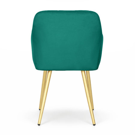 Set 2 scaune dining tapitate cu velur Luxano, cusaturi patrate, picioare aurii, 54x58x82 cm, verde [5]
