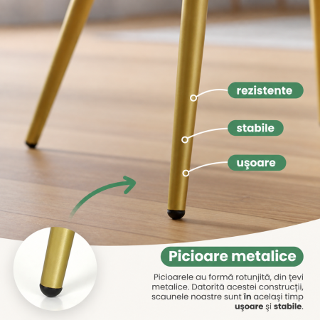 Set 2 scaune dining tapitate cu velur Luxano, cusaturi patrate, picioare aurii, 54x58x82 cm, verde [2]