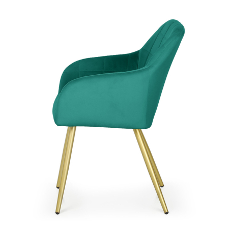 Set 2 scaune dining tapitate cu velur Luxano, cusaturi patrate, picioare aurii, 54x58x82 cm, verde [3]