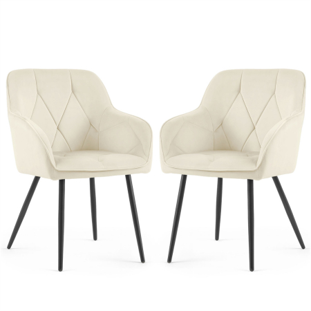 Bucatarie - Set 2 scaune dining tapitate din catifea Diamante, 55x58x83 cm, maxim 120 kg, crem