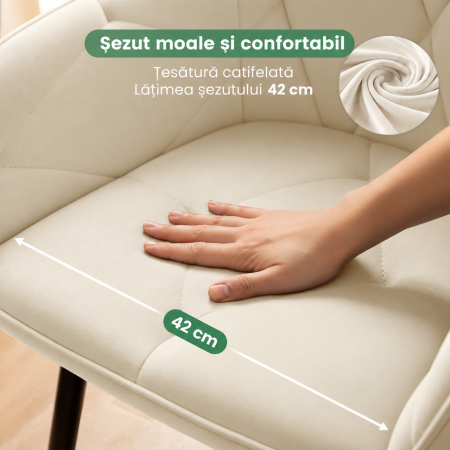 Set 2 scaune dining tapitate din catifea Diamante, 55x58x83 cm, maxim 120 kg, crem [6]