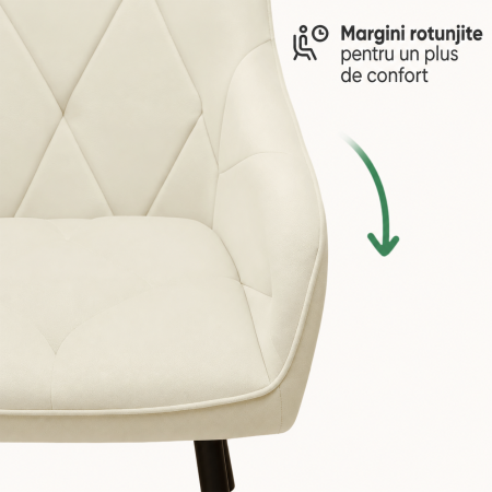 Set 2 scaune dining tapitate din catifea Diamante, 55x58x83 cm, maxim 120 kg, crem [2]