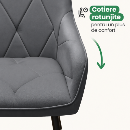 Set 2 scaune dining tapitate din catifea Diamante, 55x58x83 cm, maxim 120 kg, gri grafit [4]