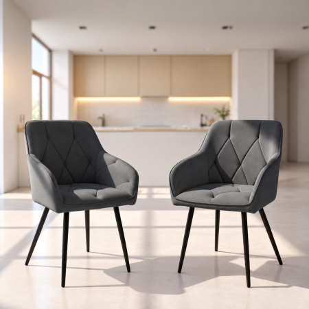Set 2 scaune dining tapitate din catifea Diamante, 55x58x83 cm, maxim 120 kg, gri grafit [2]