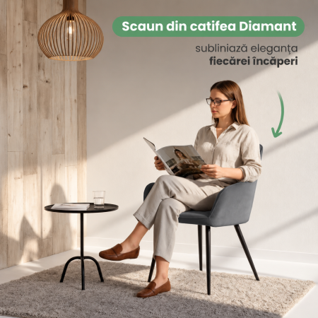 Set 2 scaune dining tapitate din catifea Diamante, 55x58x83 cm, maxim 120 kg, gri grafit [6]