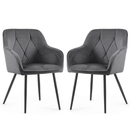 Bucatarie - Set 2 scaune dining tapitate din catifea Diamante, 55x58x83 cm, maxim 120 kg, gri grafit