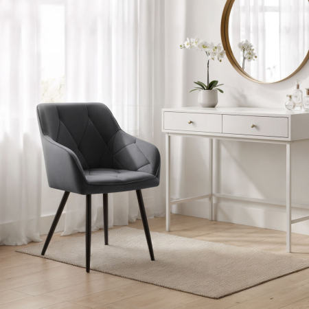 Set 2 scaune dining tapitate din catifea Diamante, 55x58x83 cm, maxim 120 kg, gri grafit [10]