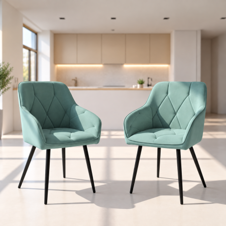 Set 2 scaune dining tapitate din catifea Diamante, 55x58x83 cm, maxim 120 kg, turcoaz [6]